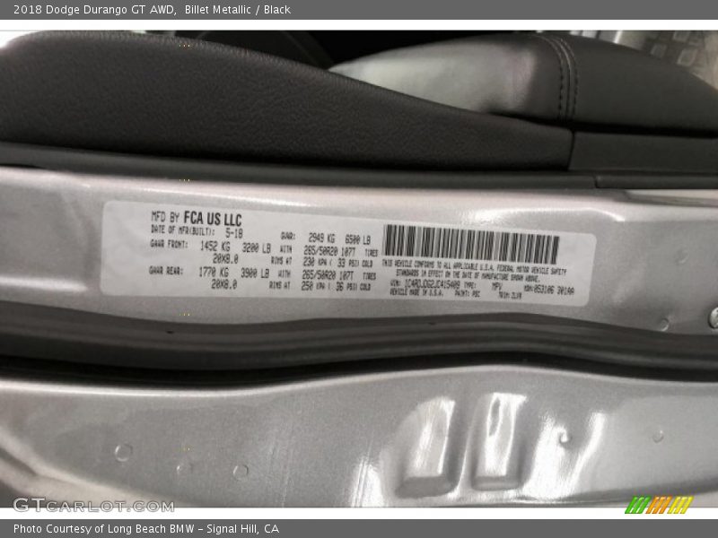 Billet Metallic / Black 2018 Dodge Durango GT AWD