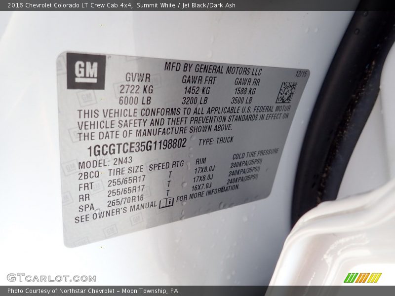 Summit White / Jet Black/Dark Ash 2016 Chevrolet Colorado LT Crew Cab 4x4