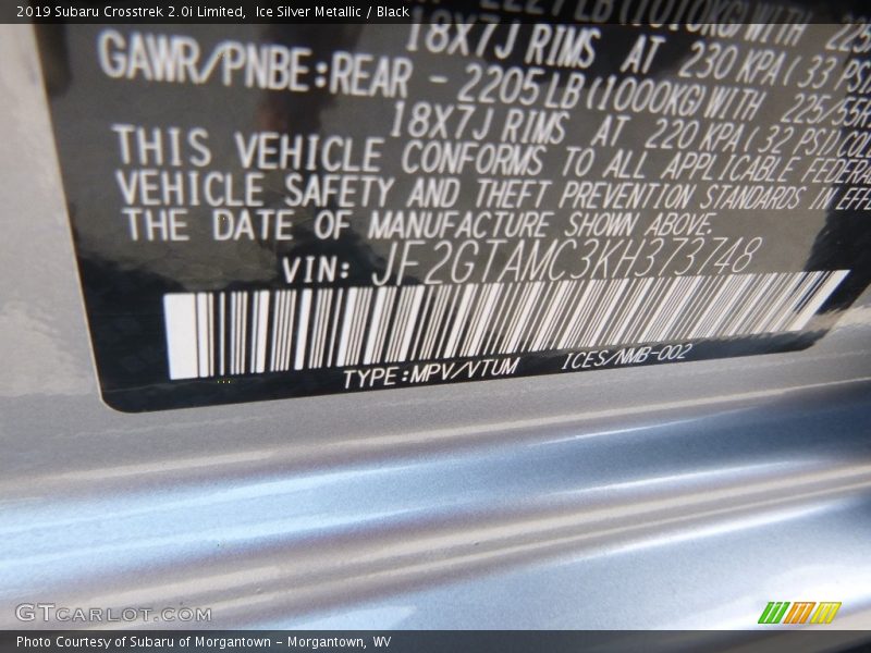 Ice Silver Metallic / Black 2019 Subaru Crosstrek 2.0i Limited