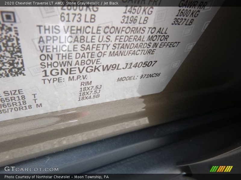 Stone Gray Metallic / Jet Black 2020 Chevrolet Traverse LT AWD