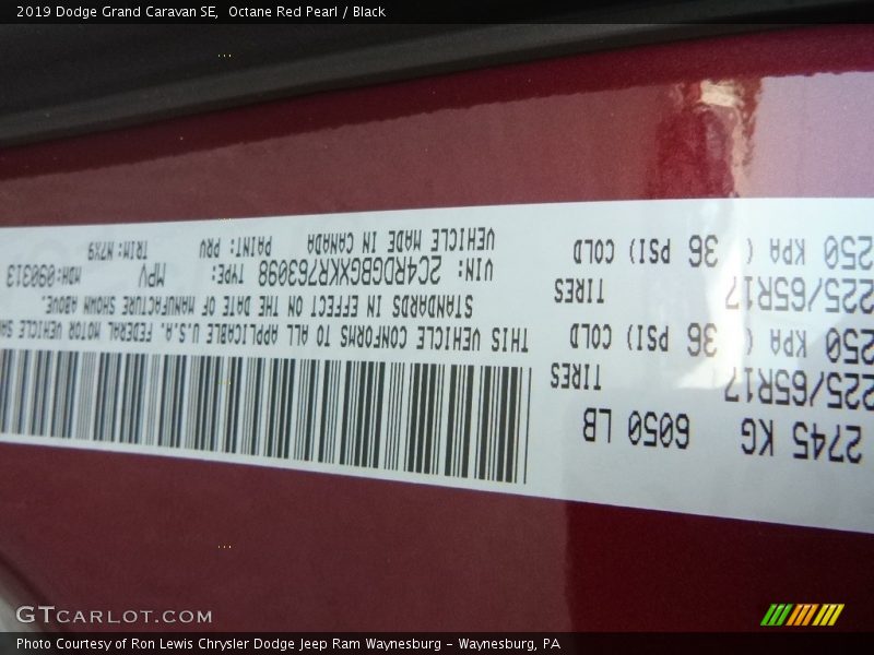 Octane Red Pearl / Black 2019 Dodge Grand Caravan SE