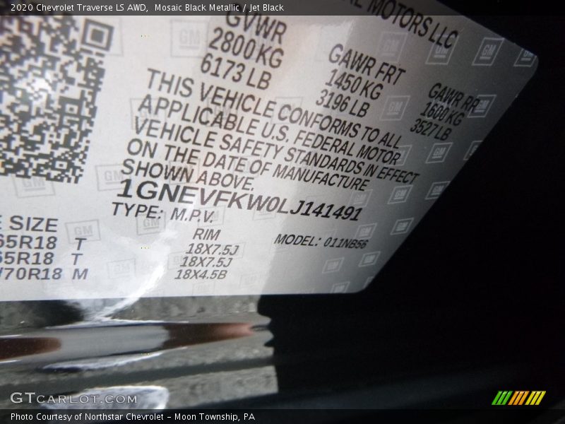Mosaic Black Metallic / Jet Black 2020 Chevrolet Traverse LS AWD