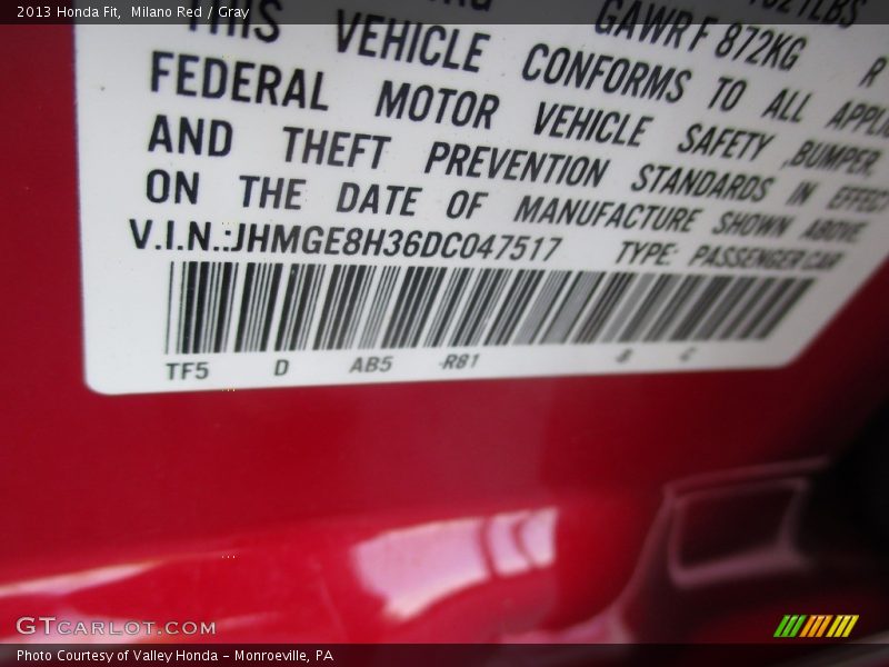 Milano Red / Gray 2013 Honda Fit