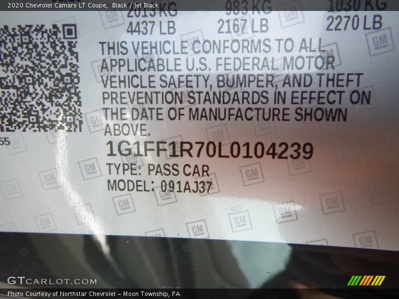 Black / Jet Black 2020 Chevrolet Camaro LT Coupe