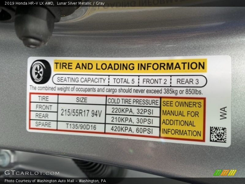 Lunar Silver Metallic / Gray 2019 Honda HR-V LX AWD