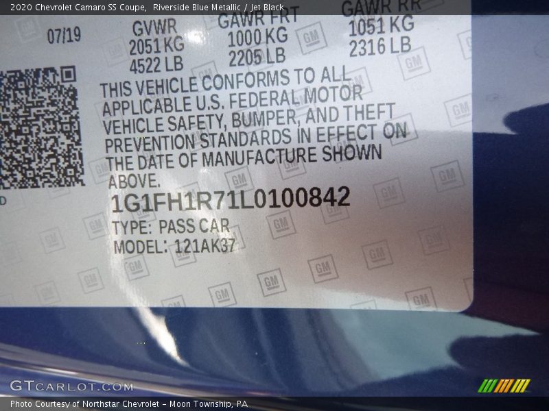 Riverside Blue Metallic / Jet Black 2020 Chevrolet Camaro SS Coupe