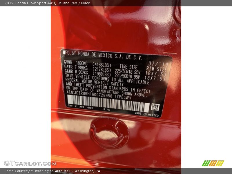 Milano Red / Black 2019 Honda HR-V Sport AWD