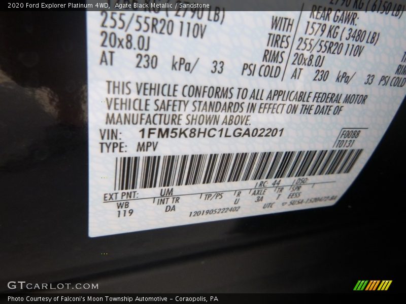 Agate Black Metallic / Sandstone 2020 Ford Explorer Platinum 4WD