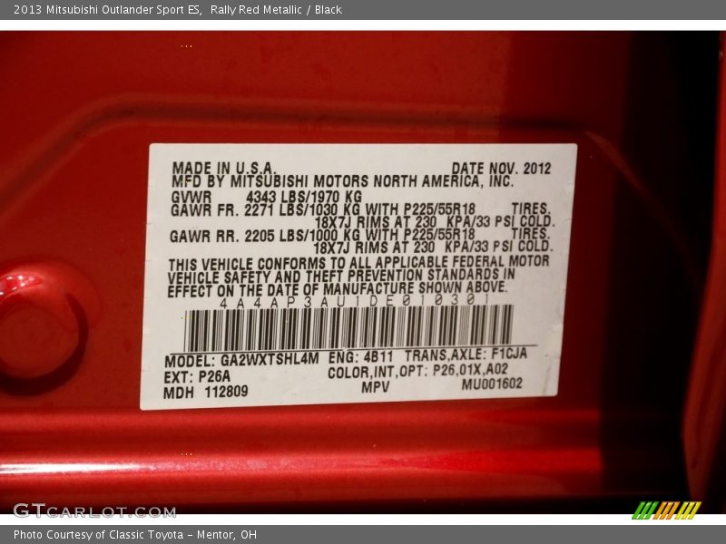 Rally Red Metallic / Black 2013 Mitsubishi Outlander Sport ES