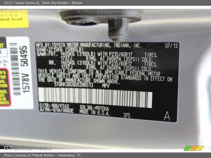 Silver Sky Metallic / Bisque 2013 Toyota Sienna LE