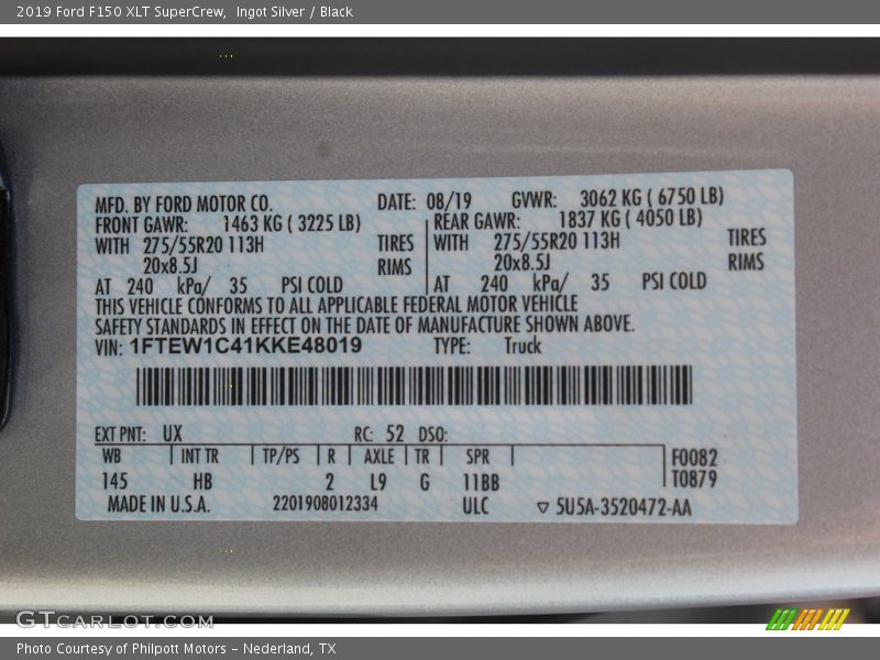 Ingot Silver / Black 2019 Ford F150 XLT SuperCrew