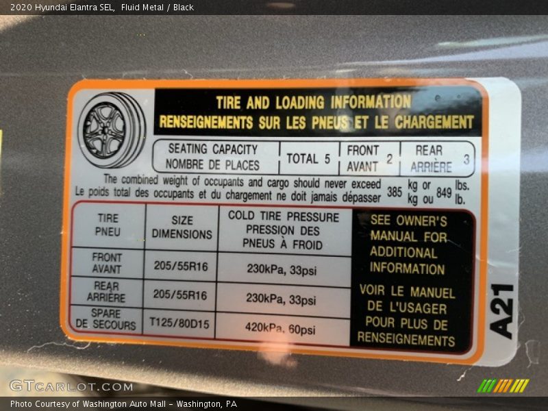 Fluid Metal / Black 2020 Hyundai Elantra SEL