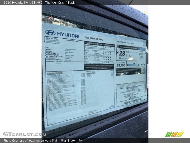 Thunder Gray / Black 2020 Hyundai Kona SE AWD