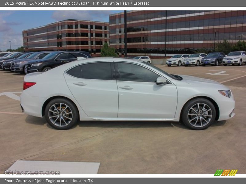 Platinum White Pearl / Espresso 2019 Acura TLX V6 SH-AWD Technology Sedan
