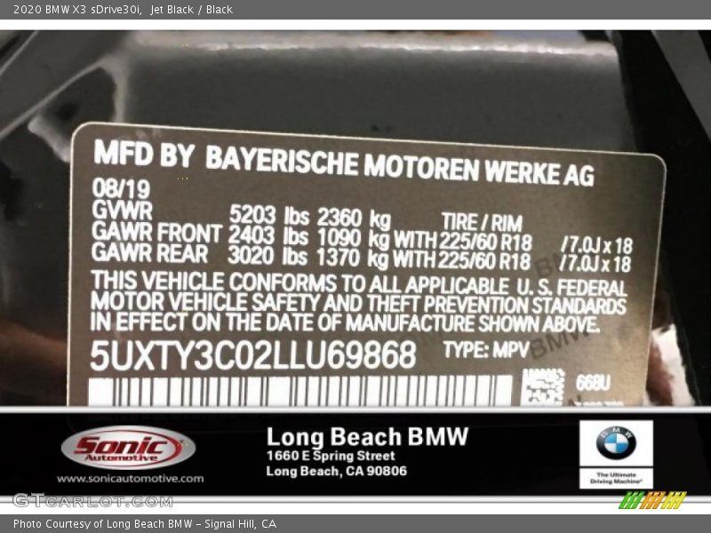 Jet Black / Black 2020 BMW X3 sDrive30i