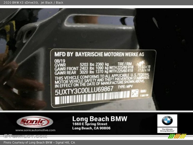 Jet Black / Black 2020 BMW X3 sDrive30i