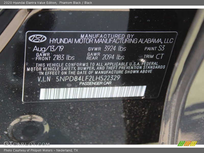 Phantom Black / Black 2020 Hyundai Elantra Value Edition