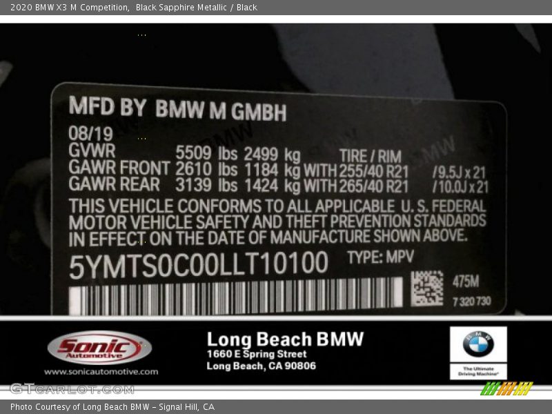 Black Sapphire Metallic / Black 2020 BMW X3 M Competition