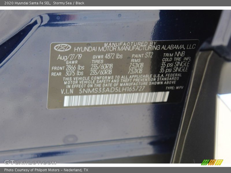 Stormy Sea / Black 2020 Hyundai Santa Fe SEL