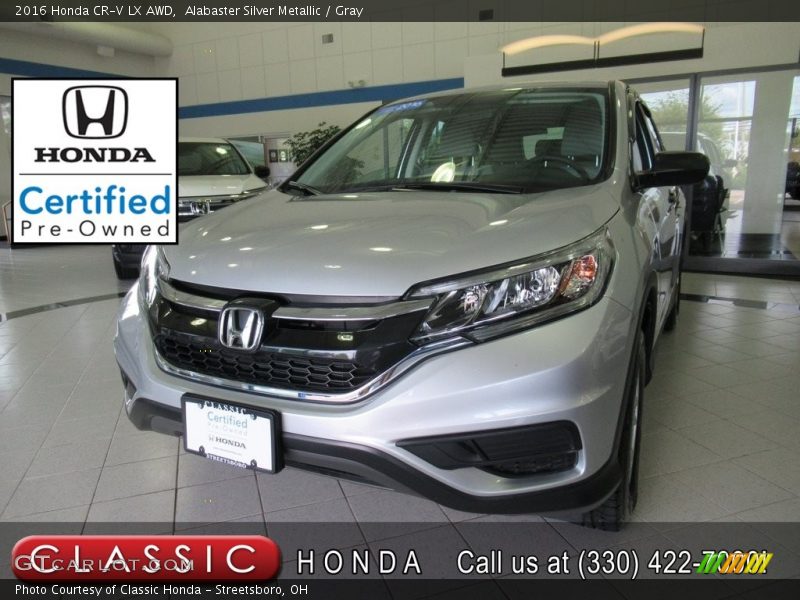 Alabaster Silver Metallic / Gray 2016 Honda CR-V LX AWD