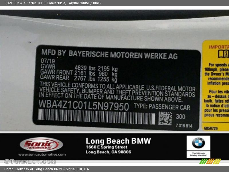 Alpine White / Black 2020 BMW 4 Series 430i Convertible