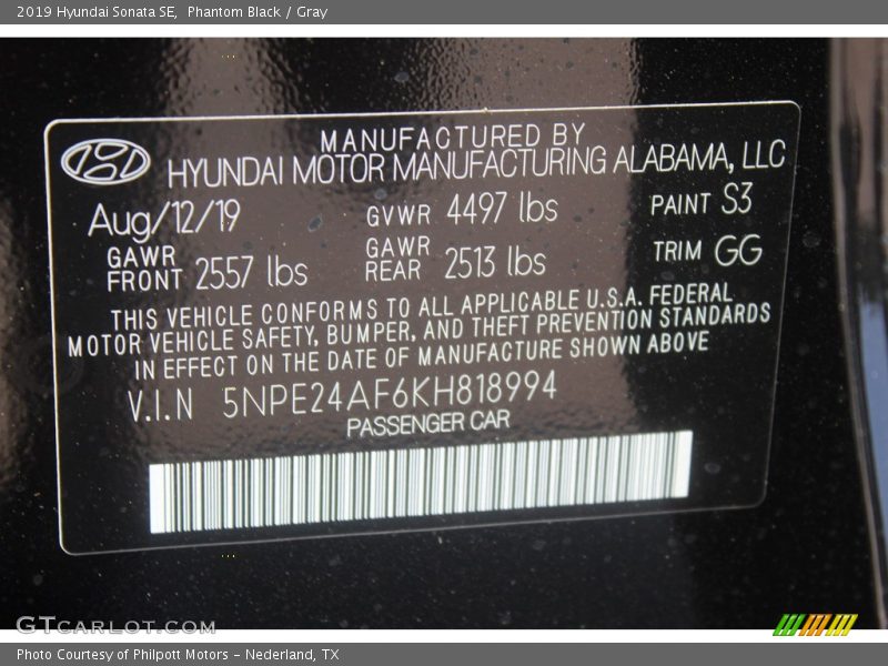 Phantom Black / Gray 2019 Hyundai Sonata SE