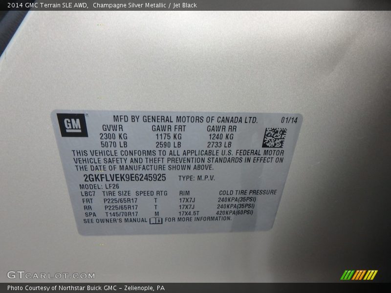 Champagne Silver Metallic / Jet Black 2014 GMC Terrain SLE AWD