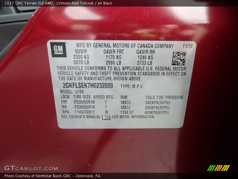 Crimson Red Tintcoat / Jet Black 2017 GMC Terrain SLE AWD