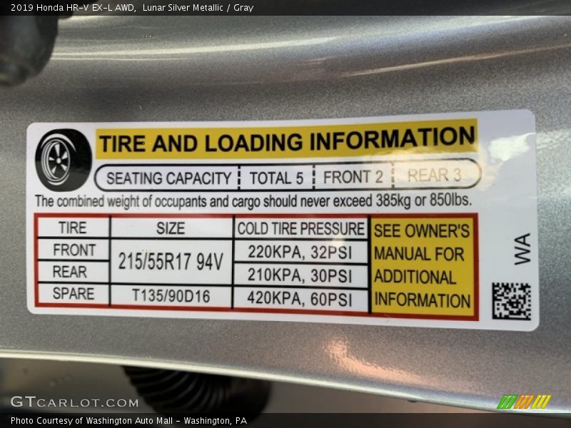 Lunar Silver Metallic / Gray 2019 Honda HR-V EX-L AWD