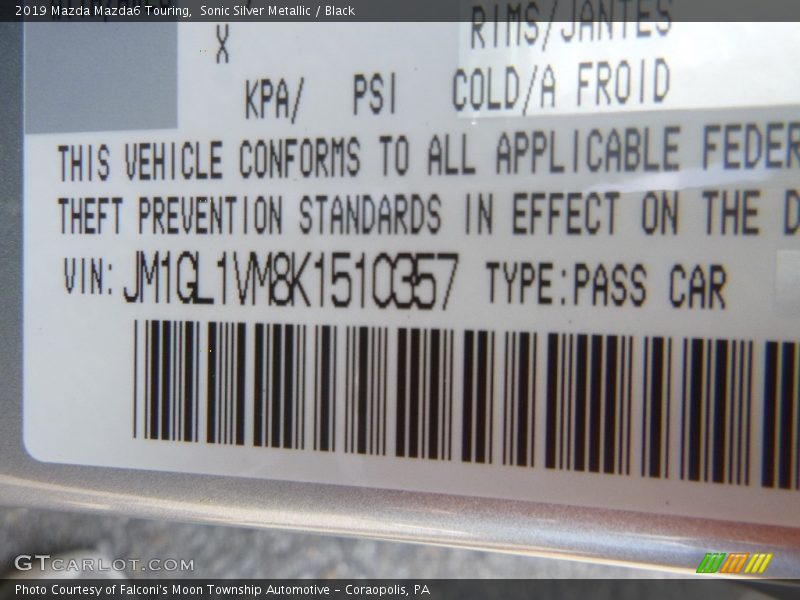 Sonic Silver Metallic / Black 2019 Mazda Mazda6 Touring