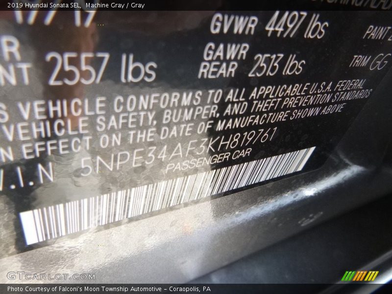 Machine Gray / Gray 2019 Hyundai Sonata SEL