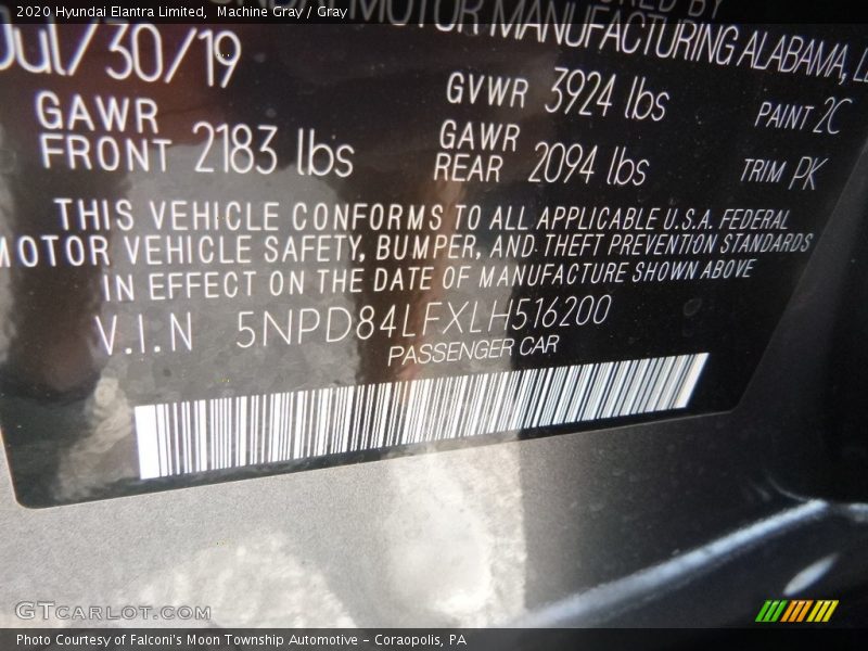 Machine Gray / Gray 2020 Hyundai Elantra Limited