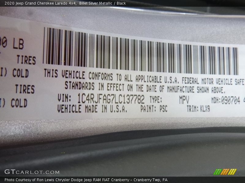 Billet Silver Metallic / Black 2020 Jeep Grand Cherokee Laredo 4x4