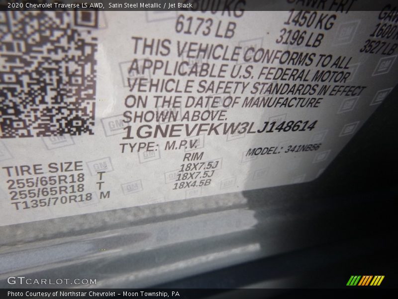 Satin Steel Metallic / Jet Black 2020 Chevrolet Traverse LS AWD