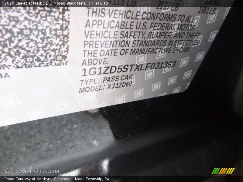 Mosaic Black Metallic / Jet Black 2020 Chevrolet Malibu LT