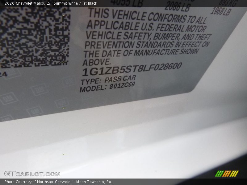 Summit White / Jet Black 2020 Chevrolet Malibu LS