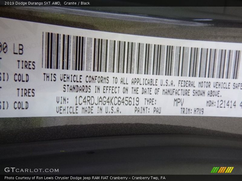 Granite / Black 2019 Dodge Durango SXT AWD