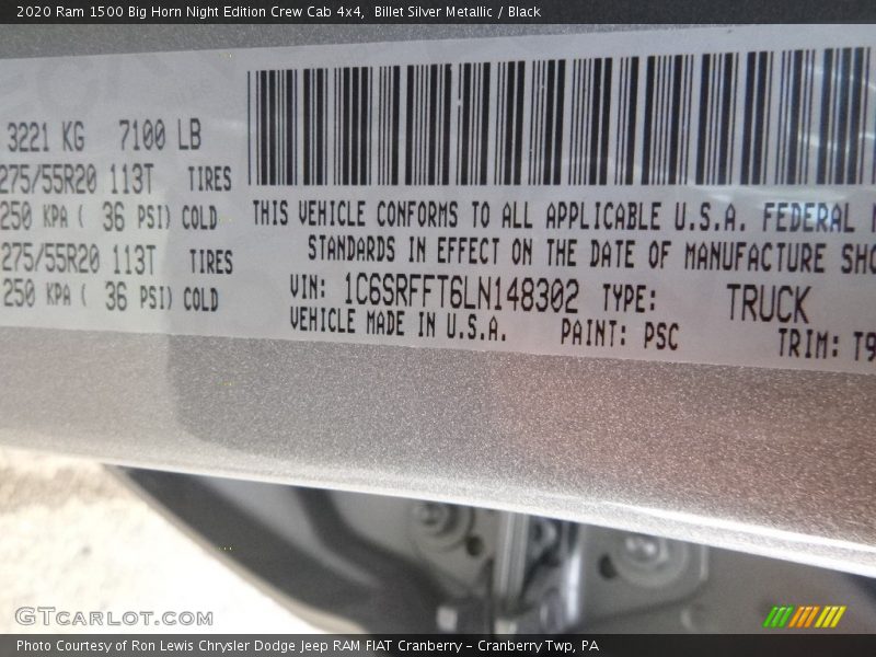 Billet Silver Metallic / Black 2020 Ram 1500 Big Horn Night Edition Crew Cab 4x4