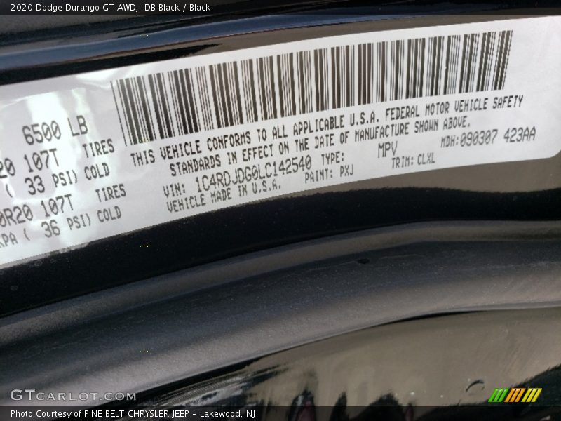 DB Black / Black 2020 Dodge Durango GT AWD