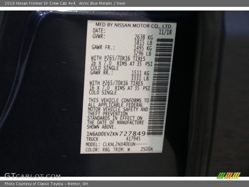 Arctic Blue Metallic / Steel 2019 Nissan Frontier SV Crew Cab 4x4