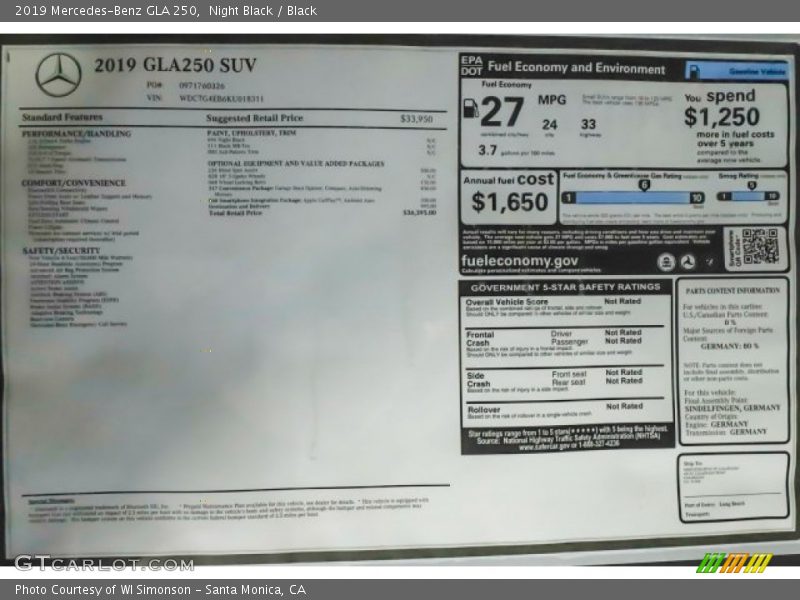 Night Black / Black 2019 Mercedes-Benz GLA 250