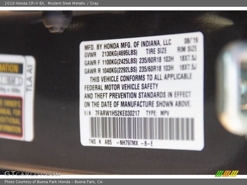 Modern Steel Metallic / Gray 2019 Honda CR-V EX