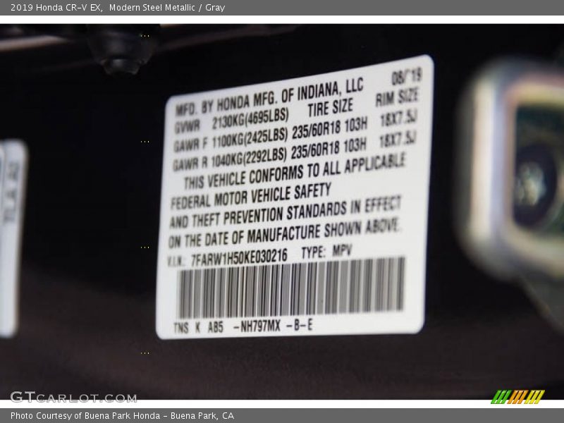 Modern Steel Metallic / Gray 2019 Honda CR-V EX
