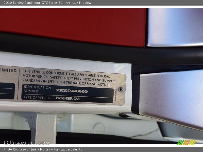 Info Tag of 2010 Continental GTC Series 51