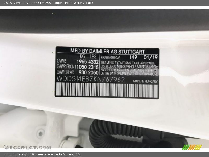Polar White / Black 2019 Mercedes-Benz CLA 250 Coupe