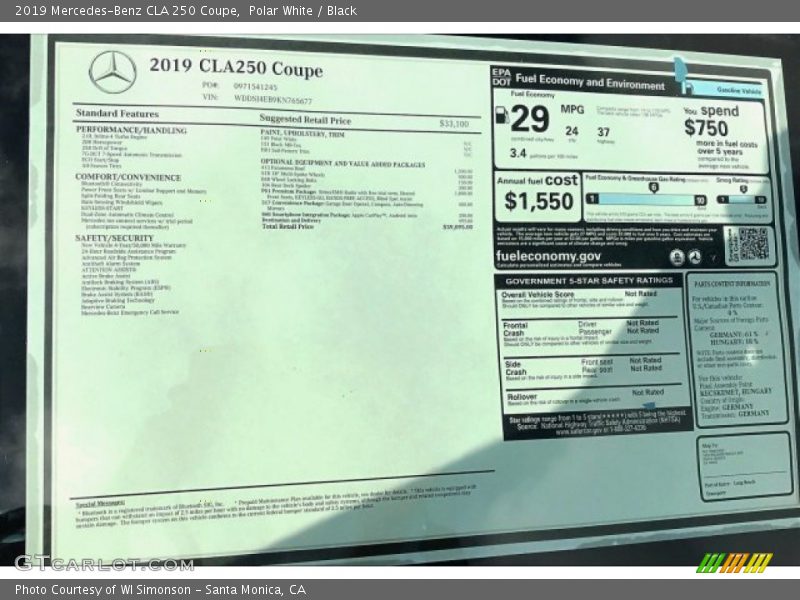 Polar White / Black 2019 Mercedes-Benz CLA 250 Coupe