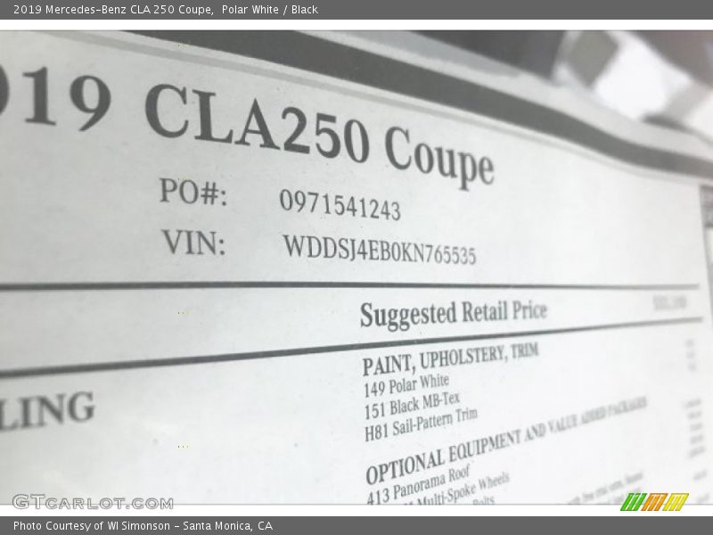 Polar White / Black 2019 Mercedes-Benz CLA 250 Coupe