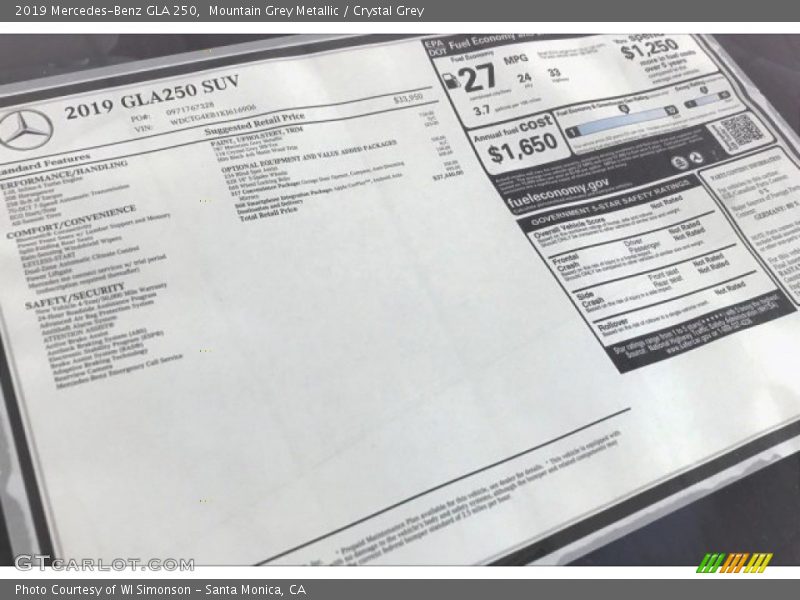Mountain Grey Metallic / Crystal Grey 2019 Mercedes-Benz GLA 250