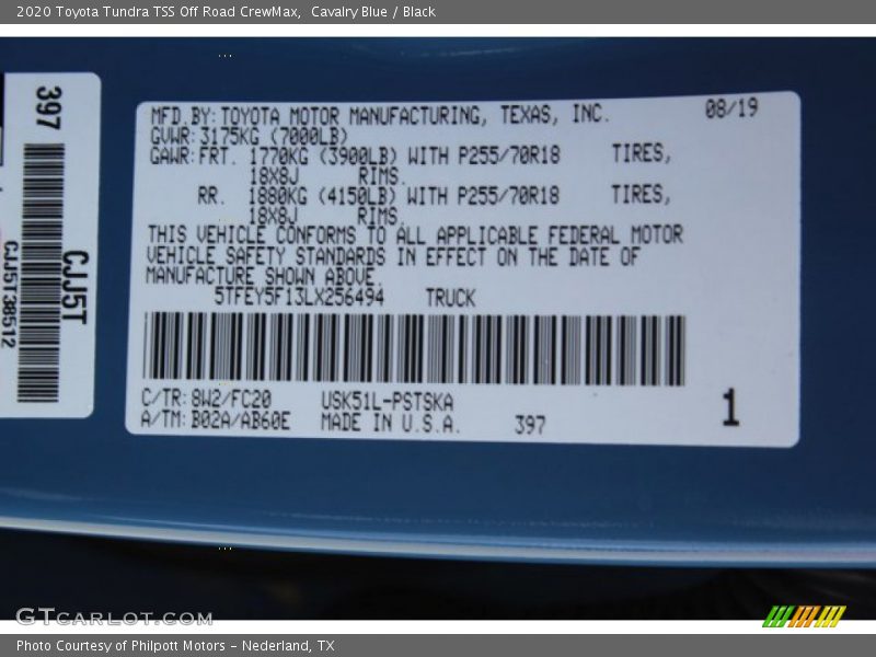 2020 Tundra TSS Off Road CrewMax Cavalry Blue Color Code 8W2
