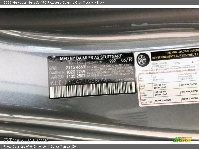 2020 SL 450 Roadster Selenite Grey Metallic Color Code 992
